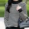 Navava Women Ruffle Stripe Turtle Neck Knit Top Nk2447