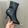 Fashion Metal Square Toe Short Boots for Women 2025 New Autumn Winter Plus Velvet Genuine Leather Sexy High Heels Stiletto Knight Boots