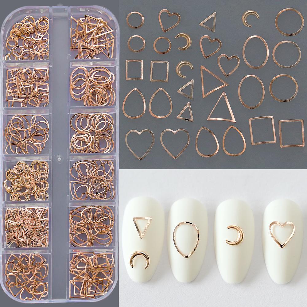 12Grid/box Золотые Серебряные Полукруглые Бусины Икры Подвески для ногтей 1/2/3/5 мм Плоские Круглые Стальные Бусины для ногтей Микро Шарики Маникюрные Бусины