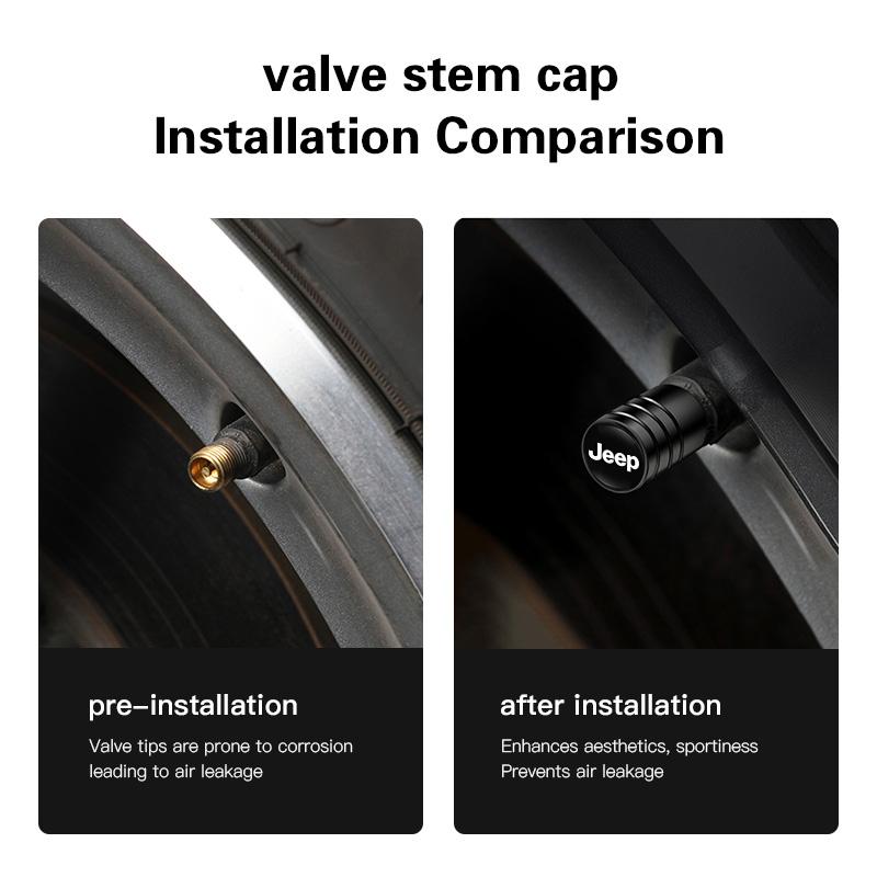 For Jeep 4Pcs Aluminum Alloy Car Tire Valve Cap Dust Cover Accessories For Jeep Grand Cherokee Wrangler JK Gladiator Compass