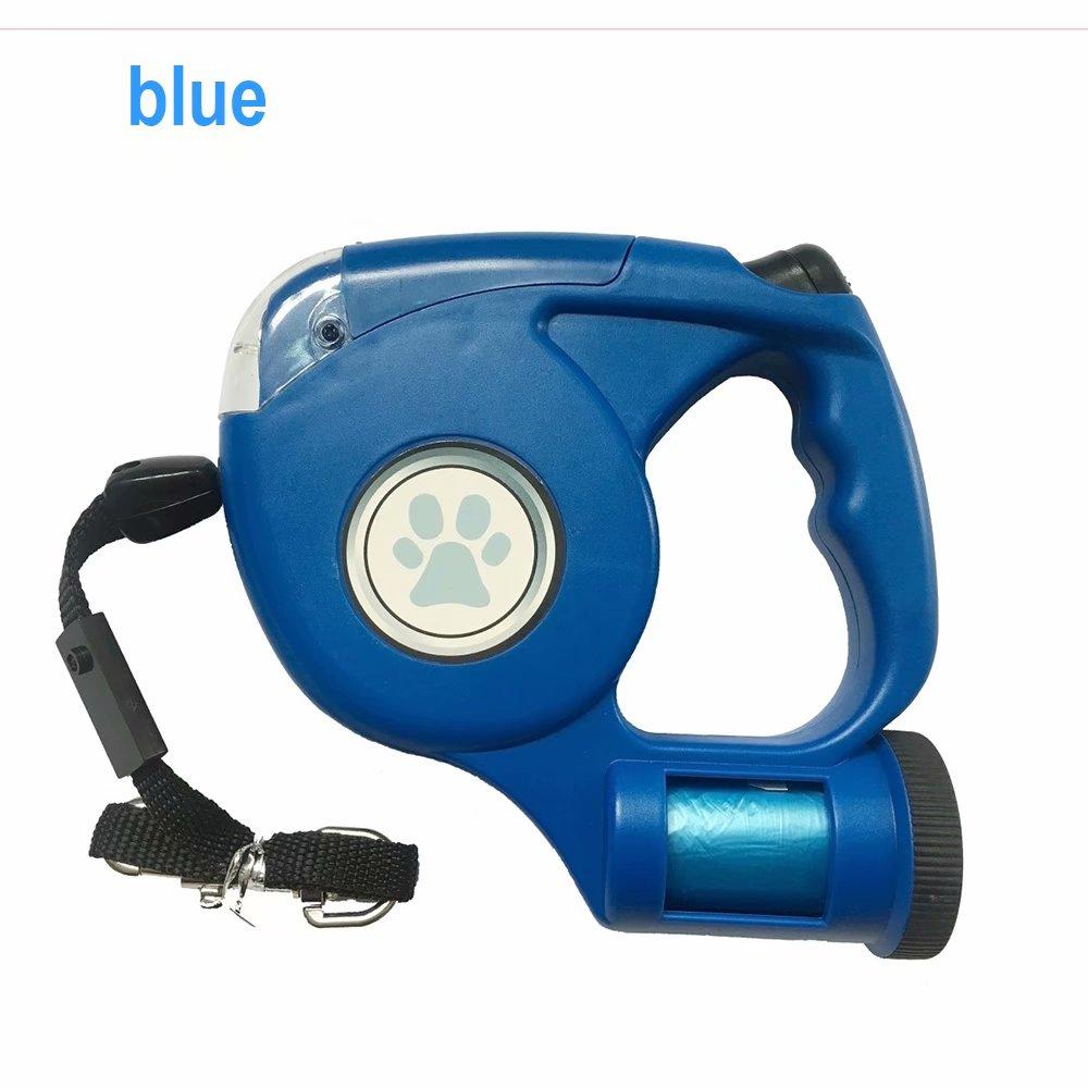 Товары для домашних животных Поводок для ошейника для собак Автоматический выдвижной поводок 4,5 м Светодиодный фонарик Поводок для собаки с мешком для мусора