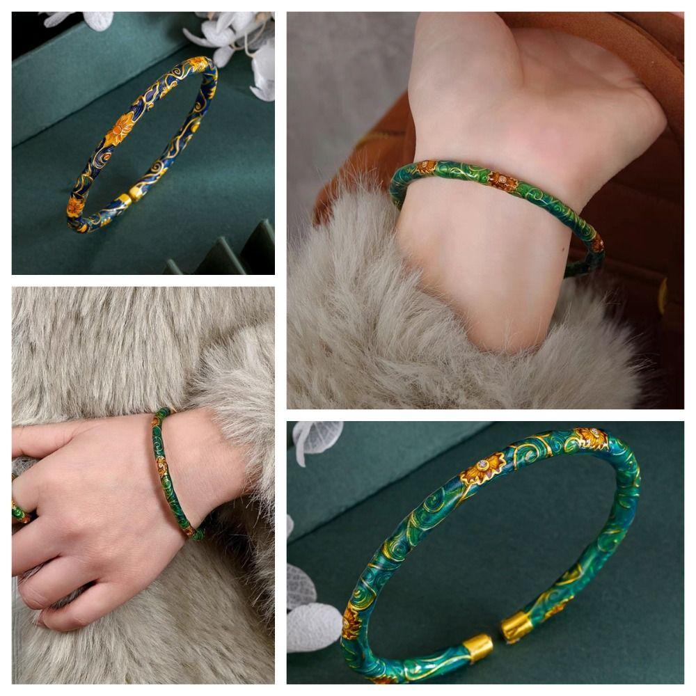 Браслет-кольцо с китайской перегородчатой эмалью, изысканный браслет-манжета с филигранным цветочным узором, женский эмалевый браслет, подарки