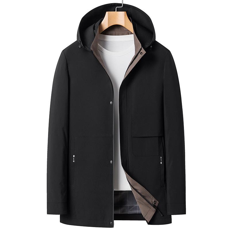 Мужская куртка-ветровка с капюшоном средней длины на весну и осень, молодежная модная повседневная куртка