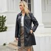 Women's PU Leather Trench Coat with Belt, Multi-Color Mid-Length Lapel Leather Jacket for Women, Fashionable European and American Style Outerwear