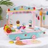 Simulation Children's Wooden Crepe Ice Cream Vending Car Kitchen Play Toy