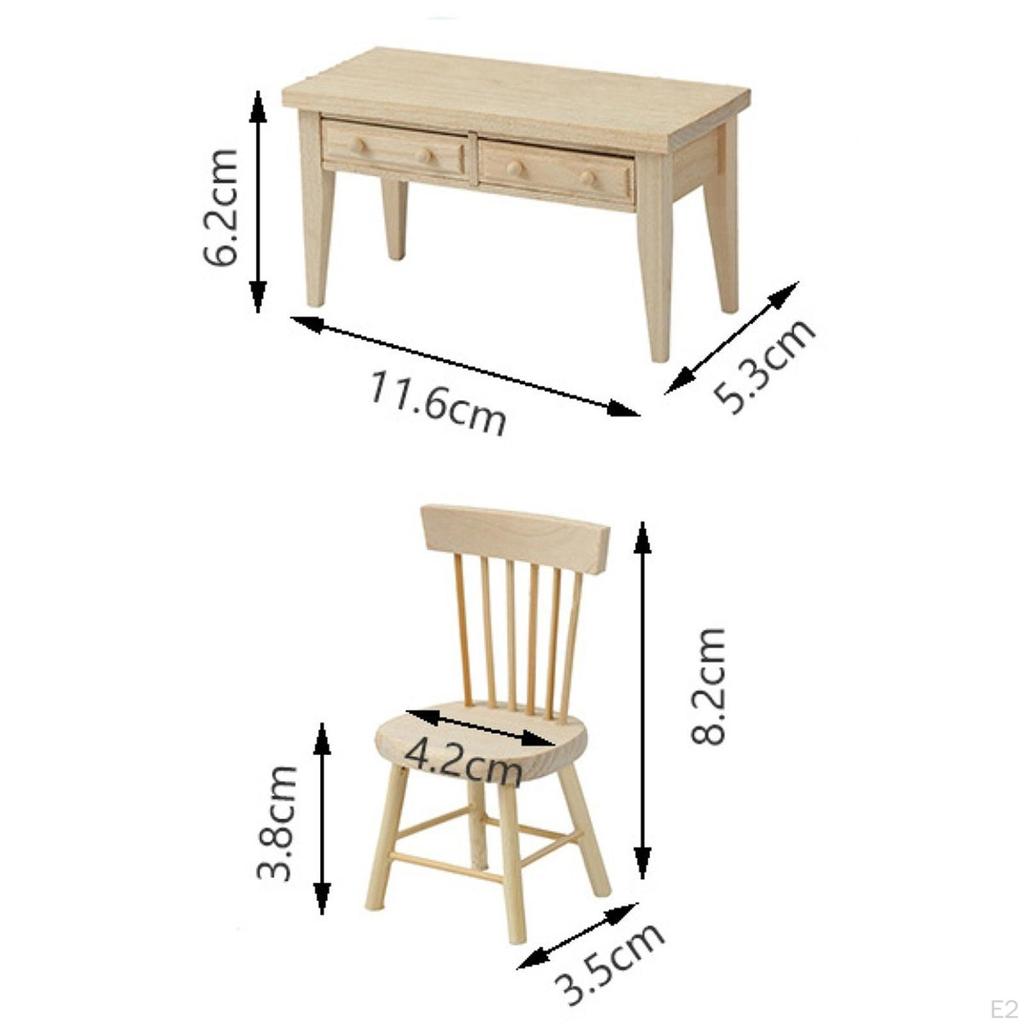 1:12 Wooden Dollhouse Furniture Table Chair Set Kids Play Toy Handcraft Life Scene Creative Pretend