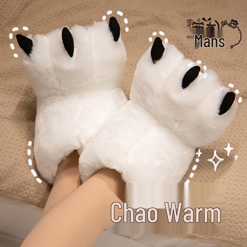 Plush Bear Paw Slippers - Cute, Warm Cotton Cartoon Design for Couples, Men & Women