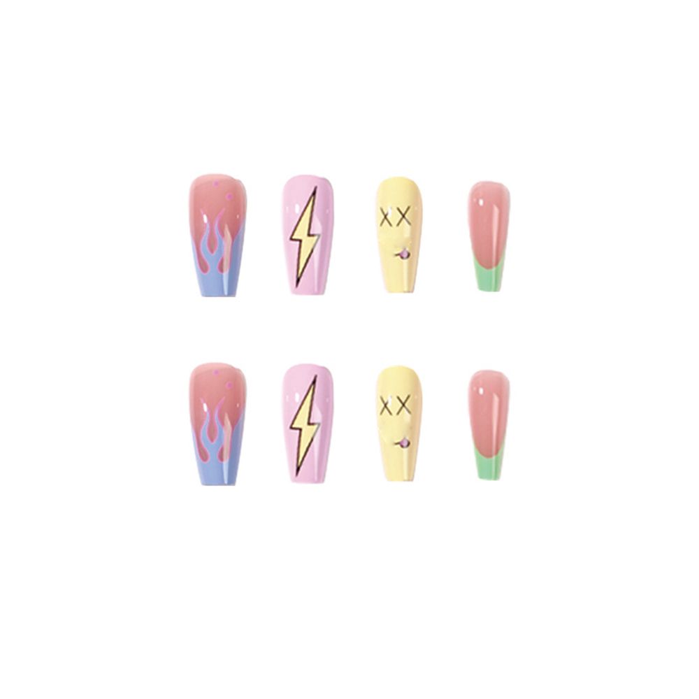 24pcs Short Almond Pink Butterfly French Nails Fake Nail False Nail Full Cover Elegant