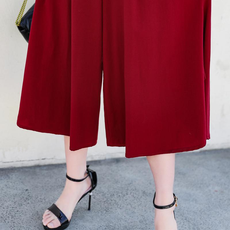 Сплошной цвет, эластичная талия, широкие брюки, женские летние повседневные свободные брюки с высокой талией, большие размеры