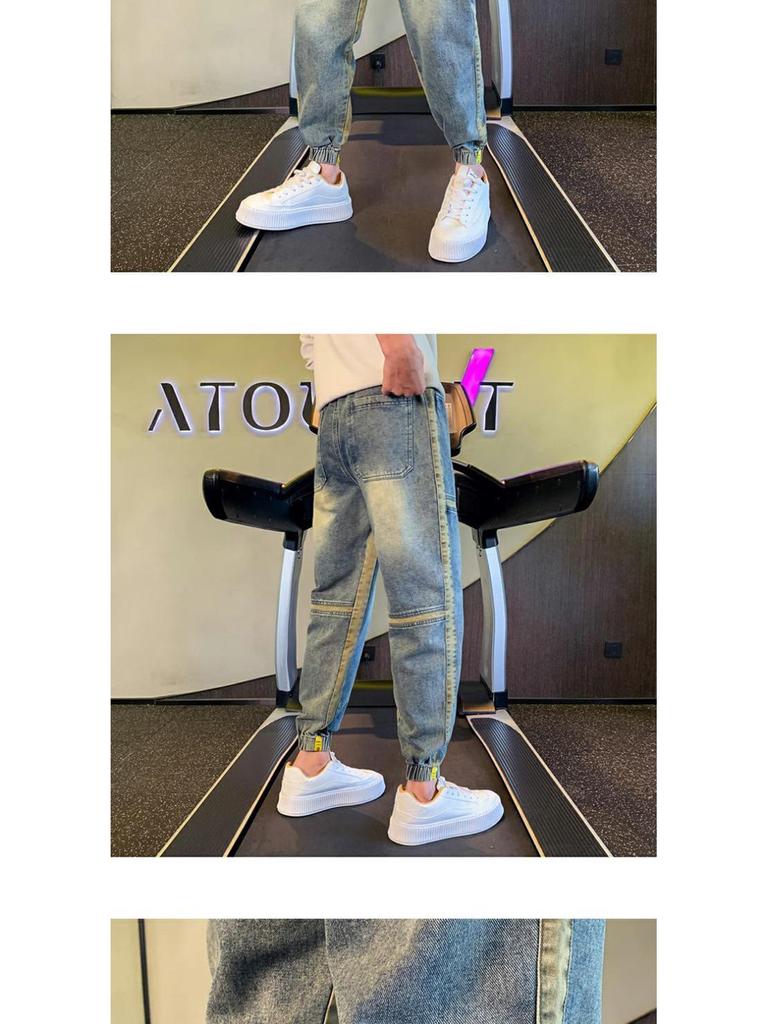 Мужские свободные прямые джинсы весна/осень 2024, модные повседневные брюки-шаровары длиной девять точек