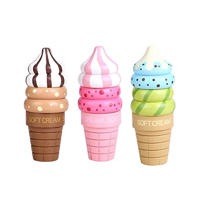 1pc Wooden Pretend Play Food Magnetic Connected Ice Cream Toys for Kids Game