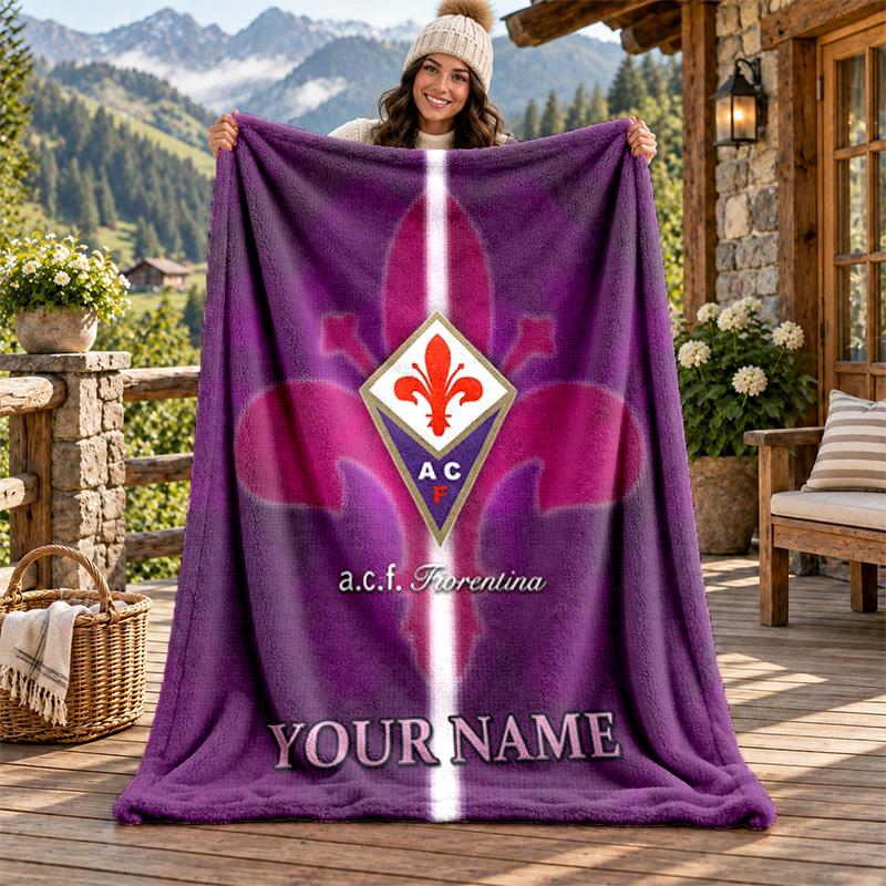 ACF Fiorentina Custom Name Flannel Blanket Personalized Soft Warm Plush Throw Blanket Customized Gift for Family Friends