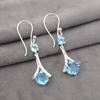 Swiss Blue Topaz Gemstone 925 Stamped Silver Jewelry Zircon Long Earrings 1.84" CZE-9-6