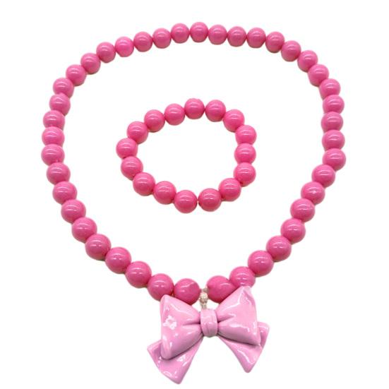 1 Set Princess Gift Necklace Bracelet Set Adorable Bow Candy Color Eco-friendly Bow Necklace for Girls