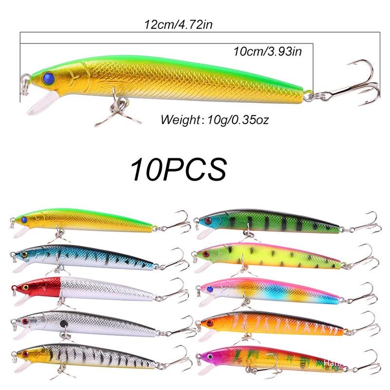 Fishing Lures 10pcs 12CM Artificial Fishing Bait Minnow Lure Treble Hooks Life-like Crankbaits Lures