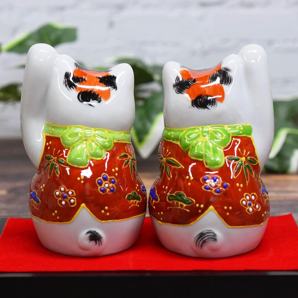 Waza no Kura Stylish Lucky Charm Kutani Ware Pair Ornament A perfect gift for grand 60th 70th 77th and other A great feng shui interior Maneki-neko