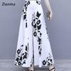 Danmo летние женские брюки юбка длинные контрастные цвета мешковатые брюки с высокой талией и цветочным принтом плюс размер