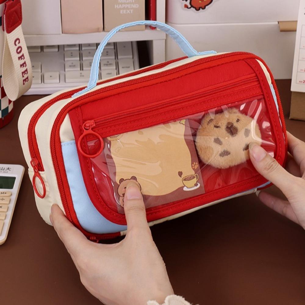 Multi Layers Pencil Bag Zipper Makeup Bag Kawaii Canvas Pencil Case Gifts