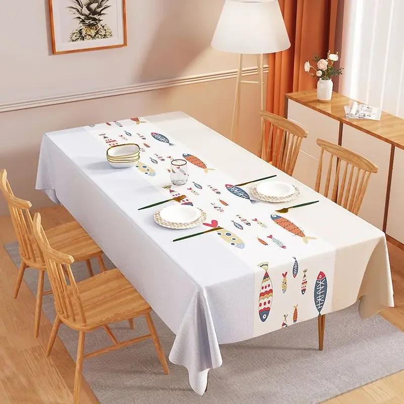Прямоугольная скатерть с кисточками, домашний минималистичный коврик для обеденного стола, водостойкая, маслостойкая, легко чистящаяся ткань для журнального столика