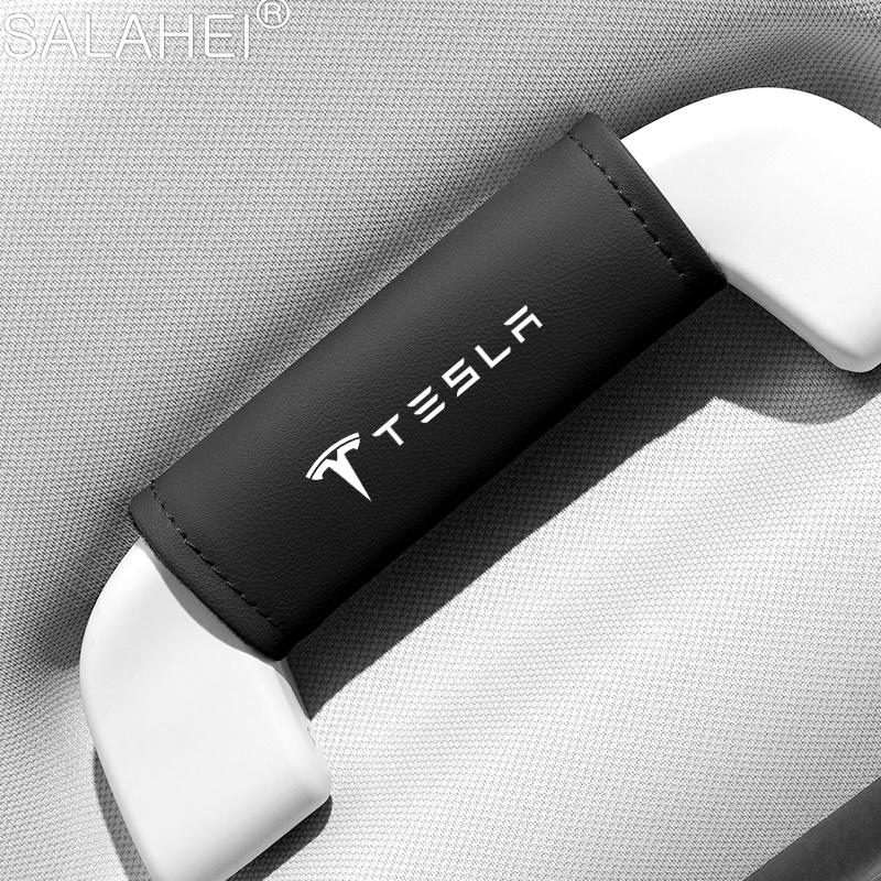 ALN1 Car Roof Armrest Pull Handle Gloves Soft Leather Handle Protect Cover For Tesla Model 3 Model Y Model S Model X Auto Accessories