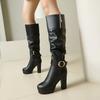 Женские сапоги на высоком каблуке осень и зима новые водонепроницаемые сапоги на толстом каблуке большого размера среднего размера