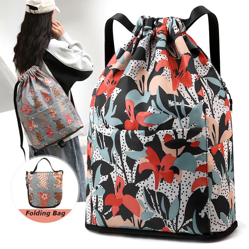 Модный женский рюкзак-сумка на шнурке Тканевый рюкзак для девочек Портативный складной рюкзак для женщин Сумка-рюкзак для покупок