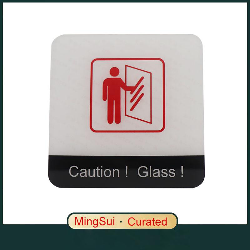 Поп Черный Акриловый Креативный Знак Осторожно Стекло Наклейка на Стену Предупреждающий Значок для Торговых центров Офисных зданий Гостиниц Ресторанов Банков