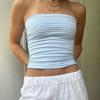 Simple style ins blue and white stripes basic versatile tube top American hot girl sexy backless slim slim and thin chest wrapping woman