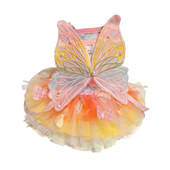 Платье Принцессы для Собаки Тонкое Кошка Радужная Юбка с Бабочками Летнее Платье-пачка с Кружевом для Маленьких и Средних Собак Кошек