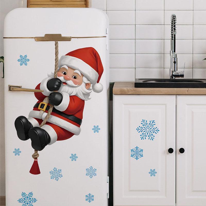 Настенная наклейка «Дед Мороз, карабкающийся по веревке», Праздничная атмосфера, Украшение стен для спальни, гостиной, Самоклеящаяся фреска
