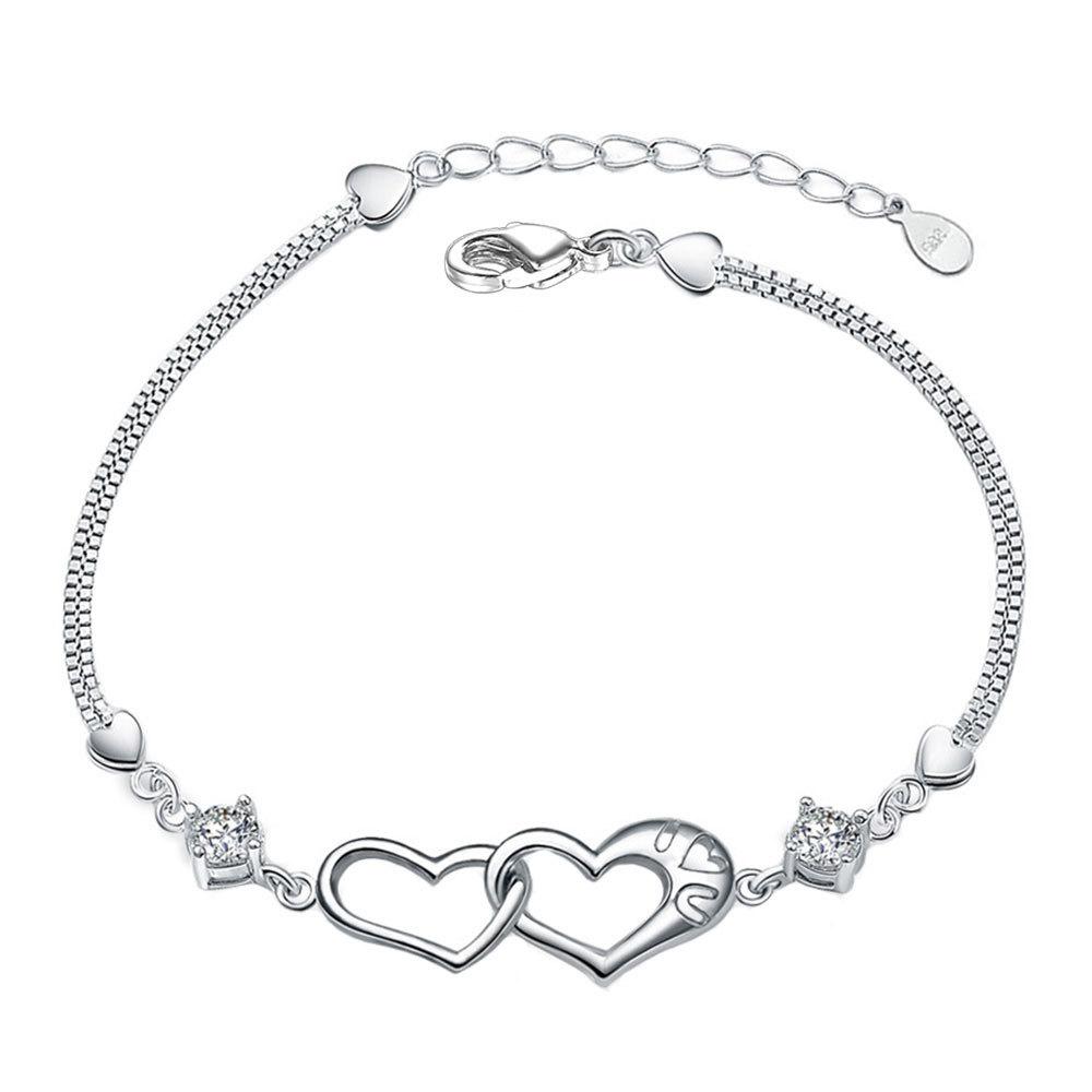 Женский браслет «Сигнал счастья» с двойным сердцем, женский посеребренный браслет, европейские и американские украшения Модные украшения