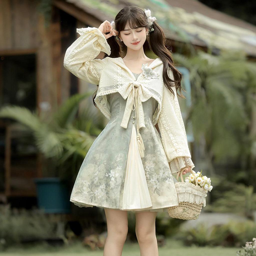 Женский комплект Yi Meng Ge Fangcao Ji Hanfu — топ и платье в китайском стиле 7389