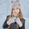 Kids Winter Hat Gloves Scarf Set Cold Weather Knitted Bear Hat with Pom Fleece Lined Neck Warmer Mitten Set for Girls Boys Ages 4-10