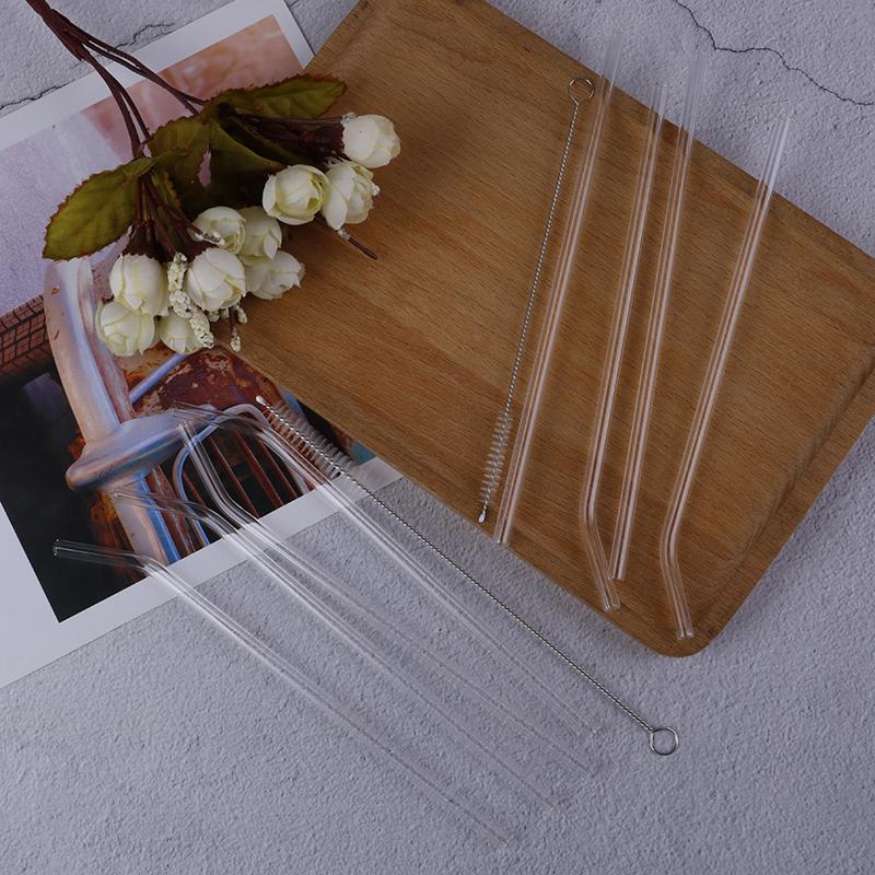 5 шт., прозрачные стеклянные соломинки с прямым изгибом, щетка для чистки напитков, напитков, бара