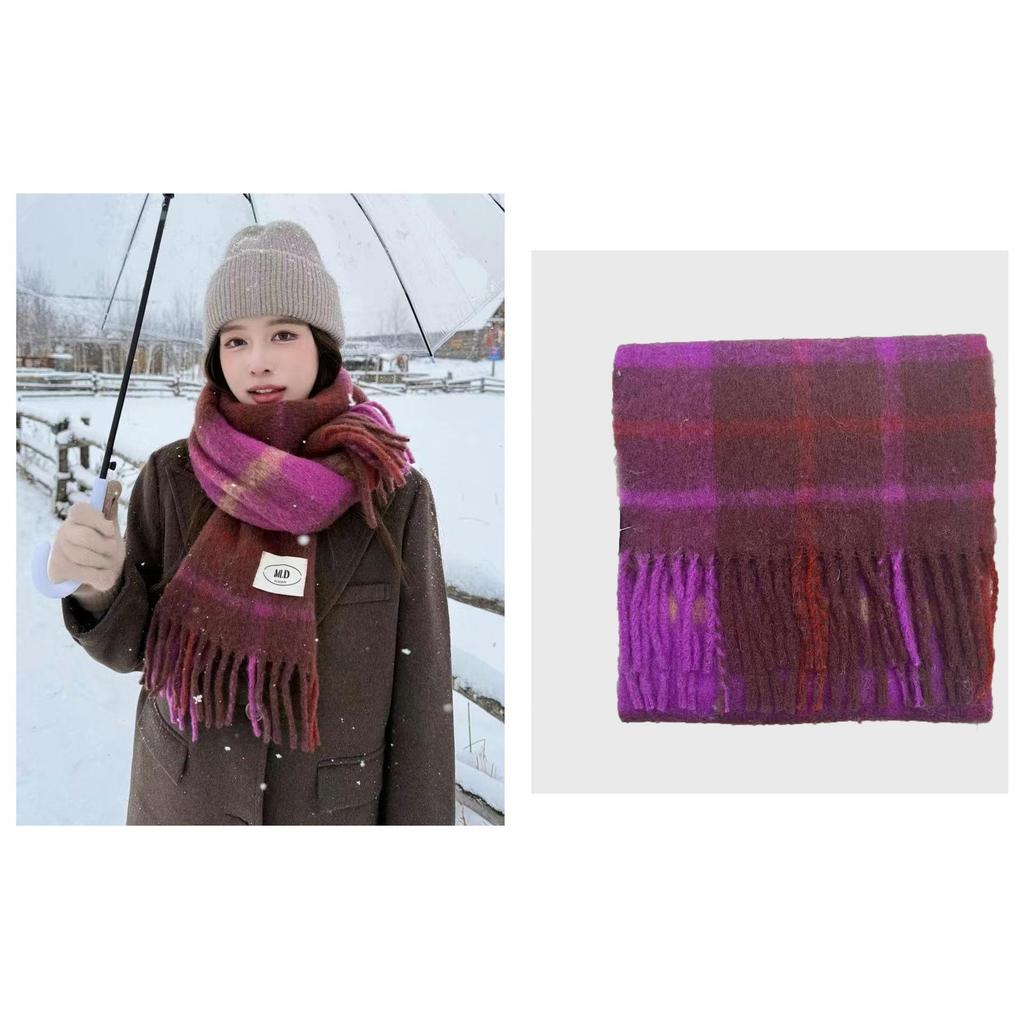 High-End Vivienne Westwood Wool Cashmere Plaid Snood Scarf for Women
