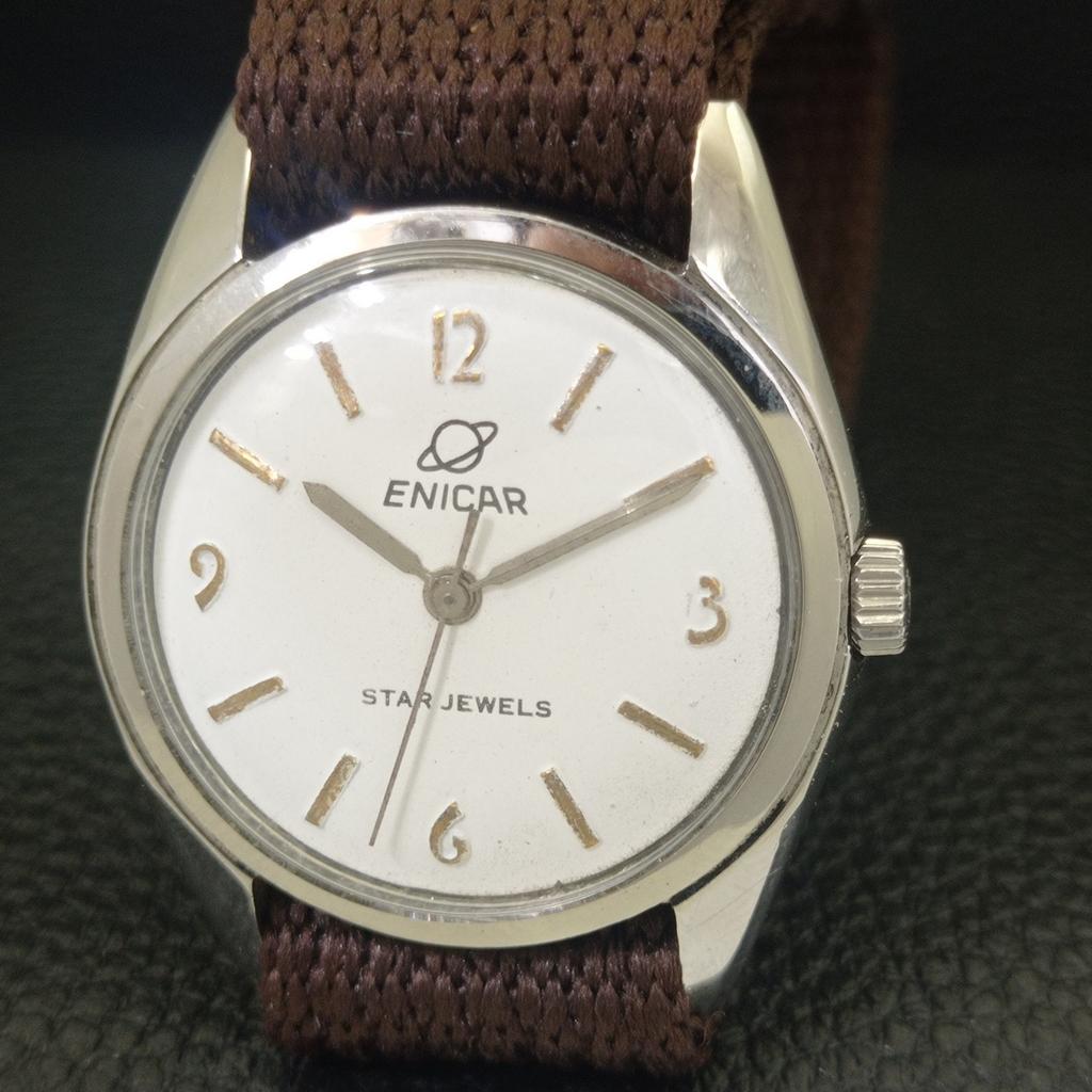 ВИНТАЖНЫЕ ШВЕЙЦАРСКИЕ МУЖСКИЕ ЧАСЫ ENICAR STAR JEWELS С РУЧНЫМ ЗАВОДОМ, БЕЛЫЙ ЦИФЕРБЛАТ a703027-1