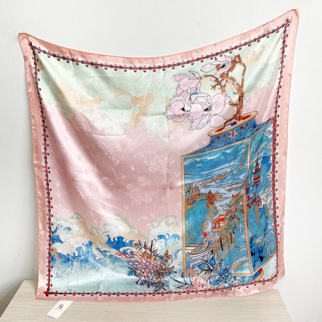 90 см квадратный большой квадратный шарф Four Seasons, роскошная декоративная рубашка, профессиональный платок, повязка на голову, солнцезащитный платок