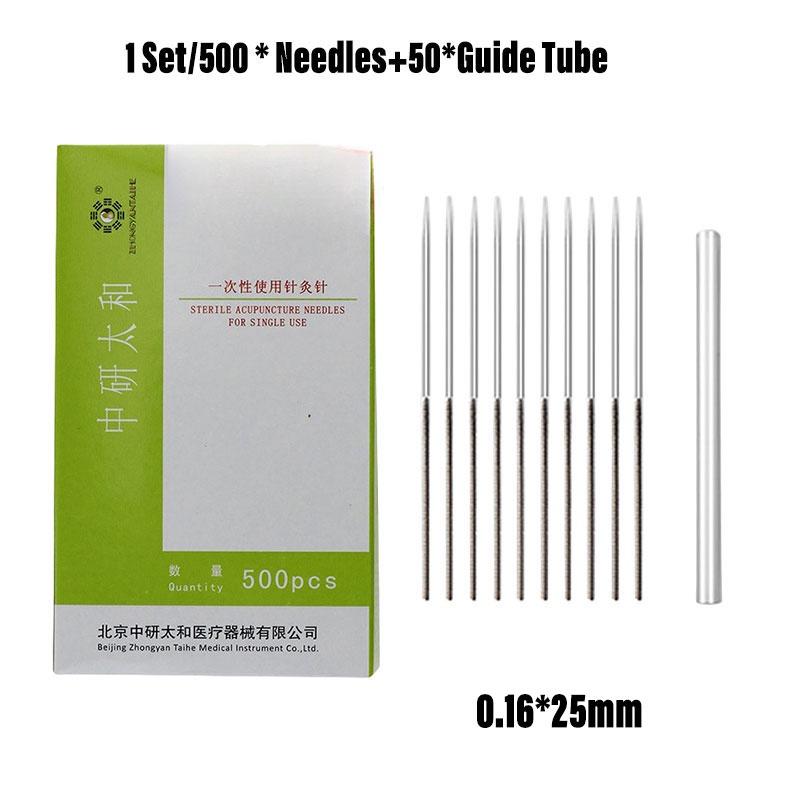 Стерильные иглы для акупунктуры Упаковка 500 штук Одноразовые иглы из нержавеющей стали Тонкий калибр Диаметр 0,16 мм