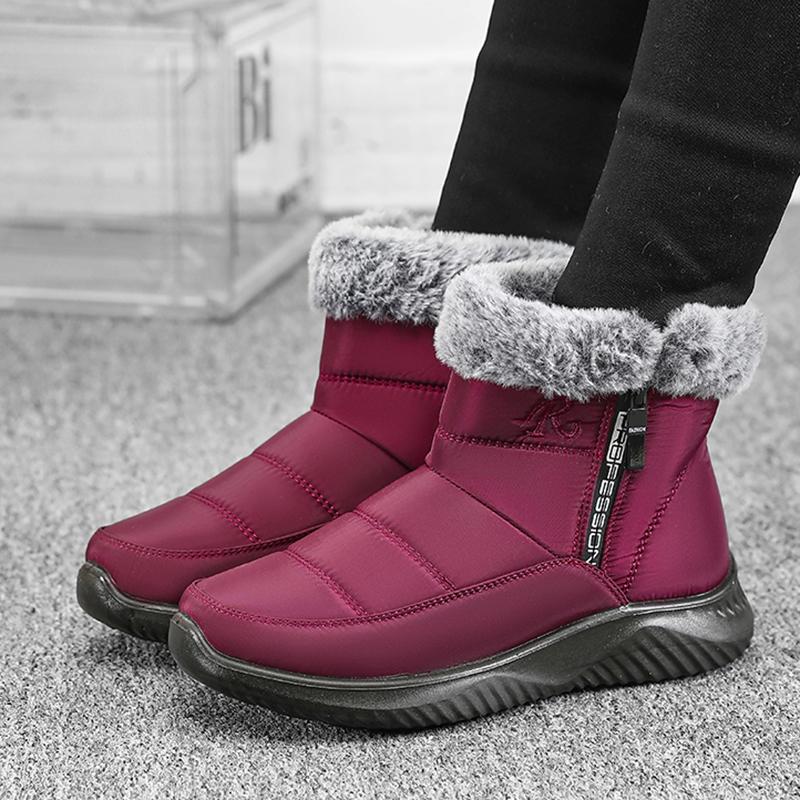 Водонепроницаемые зимние ботинки из искусственного меха для женщин 2025 года, нескользящие утолщенные плюшевые ботильоны, женская модная обувь на молнии, сохраняющая тепло, с хлопковой подкладкой