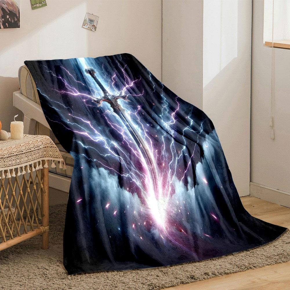 "Lightning Sword in Mystic Clouds" print blanket soft and cozy perfect for the living room bed sofa or a nap,gift