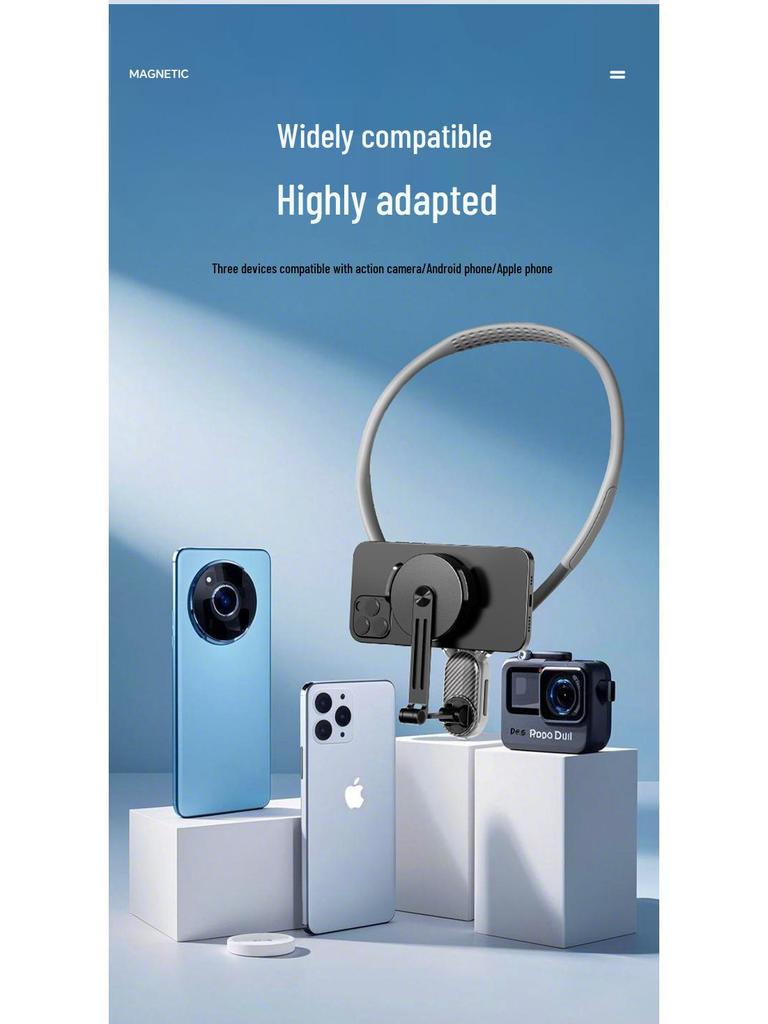 Магнитный держатель для телефона на шею для прямых трансляций: Ударопрочный, Стабилизирующий, Нагрудное крепление для велоспорта, Съемка от первого лица