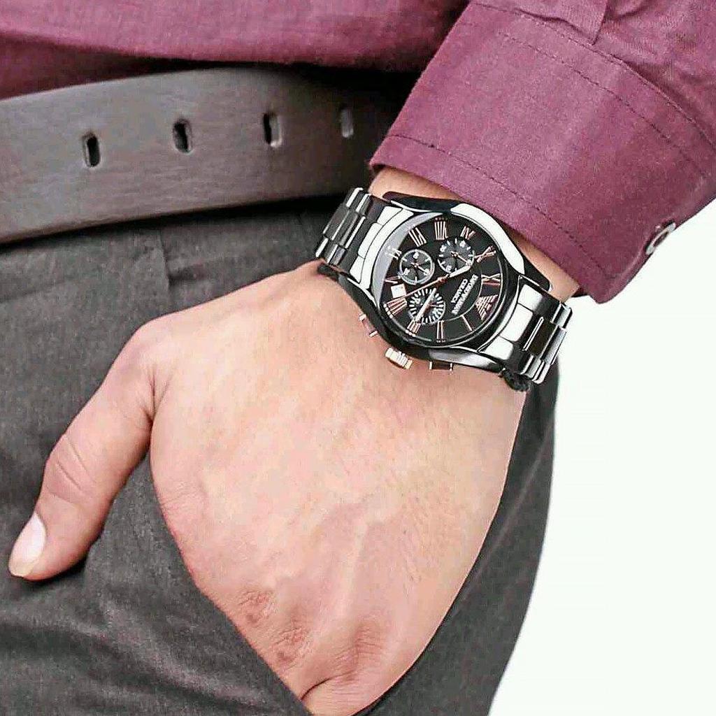 Emporio Armani AR1410 Ceramica Chronograph мужские часы с черным циферблатом