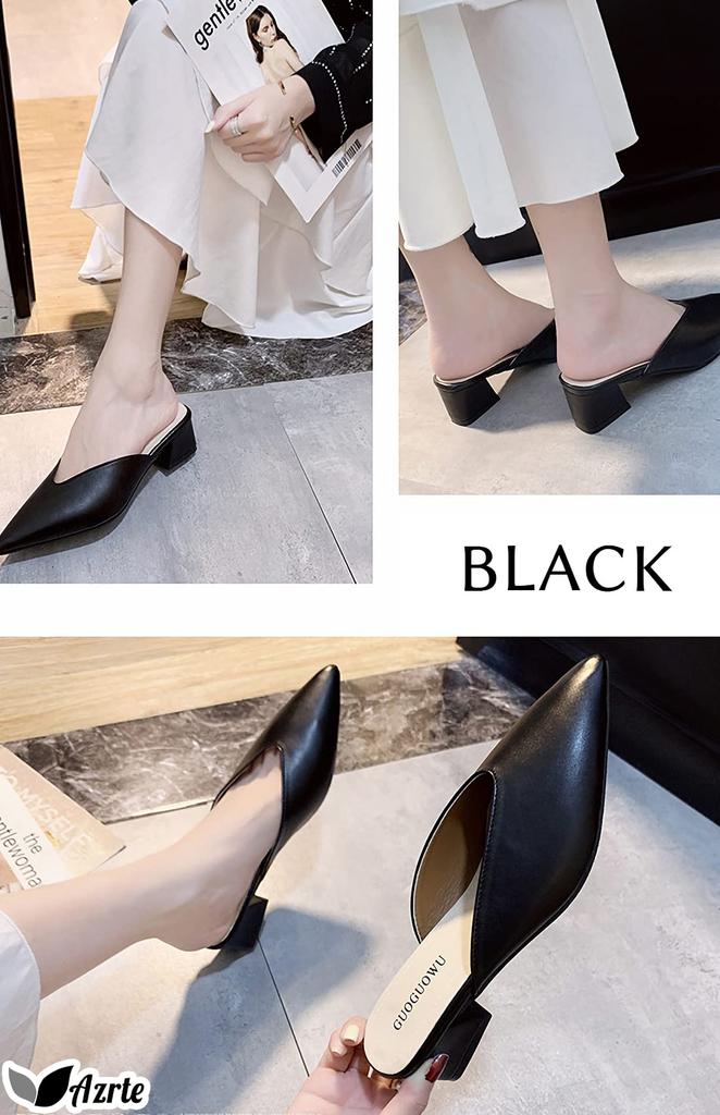 Туфли-мюли на каблуке 5 см, мюли с острым носком, клоги, толстые, удобные для ходьбы, 272 [AZULTE] Женские, Обувь, Женские сандалии, Сандалии, Каблук, в, M, Не совсем белый