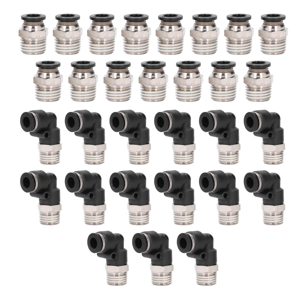 30PCS Set Pneumatic Fittings Kit 1/4in Outer Diameter 1/4 In NPT Thread Air Hose Connector Set