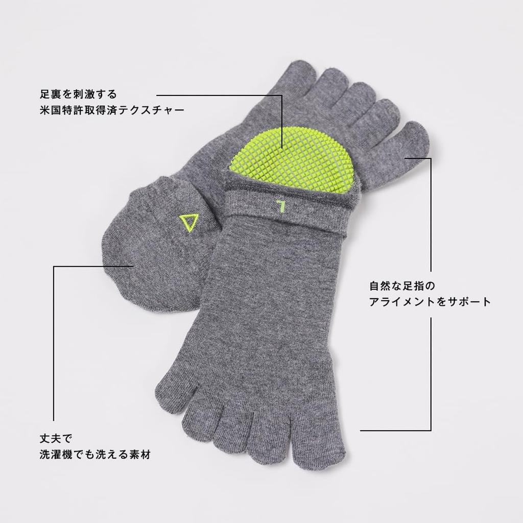 Naboso разработано для поддержки оптимальной стопы Разработано подологами в Соединенных Штатах с запатентованной текстурой для пальцев Серые носки с пятью пальцами, движение. Штаты,