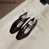 Fashion SUOJIALUN Spring New Women Flat Shoes Fashion Round Toe Shallow Slip On Ladies Mary Jane Shoes Flat Heel Outdoor Dress Ballerina