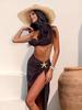 Women's 3 Piece Swimsuit Set with Adjustable Strap Bikini Top Thong Bottom & High Slit Ruched Maxi Skirt Cover Up K138