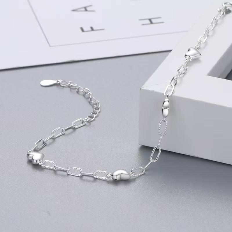 S925 Silver Geometric Love Chain Bracelet for Women Fashion Simple Ins Hypoallergenic Adjustable Bracelet Jewelry Birthday Gift