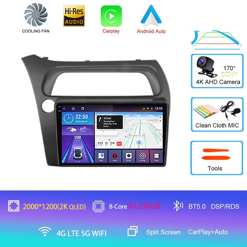 Android 14 автомобильный радиоприемник Carplay Auto WIFI+4G для Honda Civic Hatchback 2006 2007 2008 2009 2010 2011 мультимедийный проигрыватель 2 DIN стерео