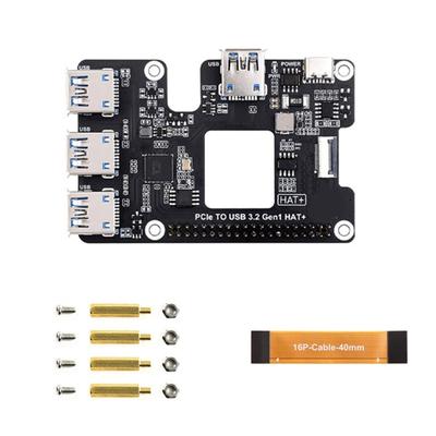 Адаптер USB3.2 с 4 портами для Pi 5 Плата расширения PCIe на USB 3.2 Gen1 Повышенная эффективность